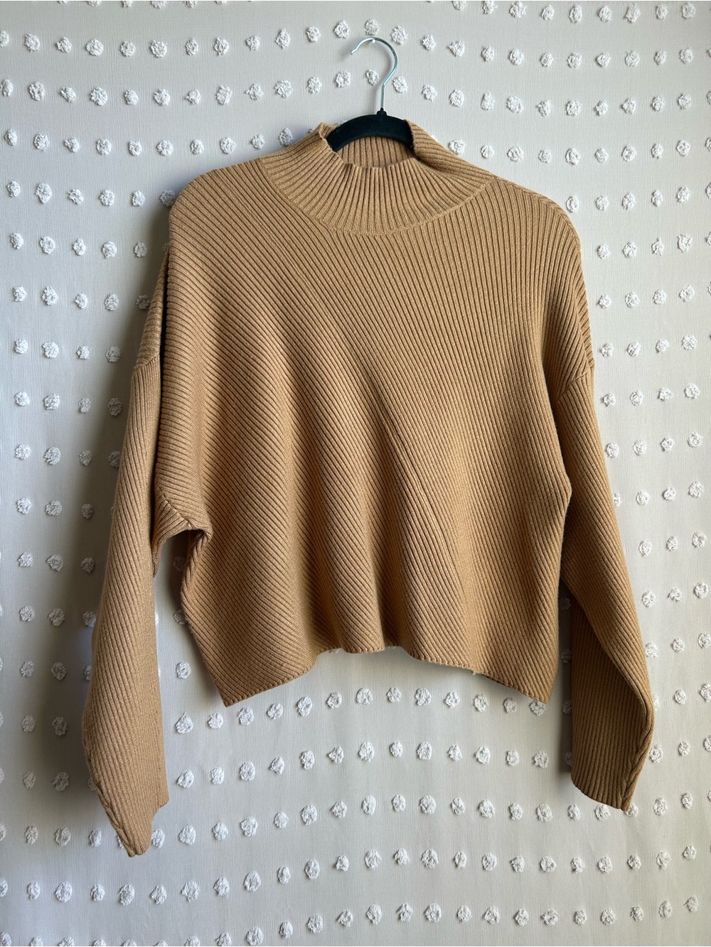 Anthropologie Maeve The Meredith Mock Neck Ribbed Sweater Sz XS Camel Brown